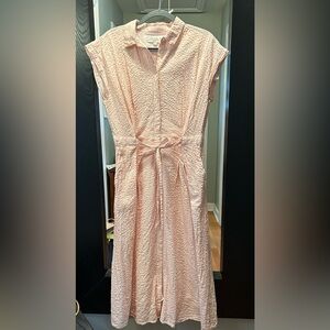 LOFT peach and white gingham dress